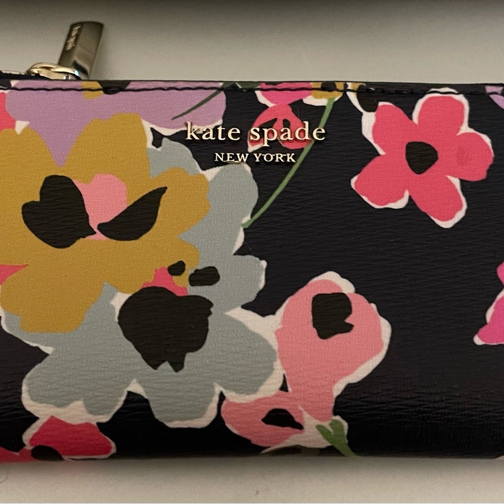 Kate Spade Black and Pink Floral Small Wallet